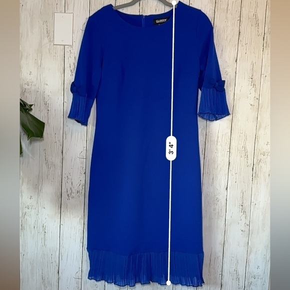 Women’s Size 6 Royal Blue Shift Dress Pleated Cuffs & Hem Elegant - Picture 9 of 12